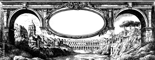 Vintage roman aqueduct frame illustration for design and decoration
