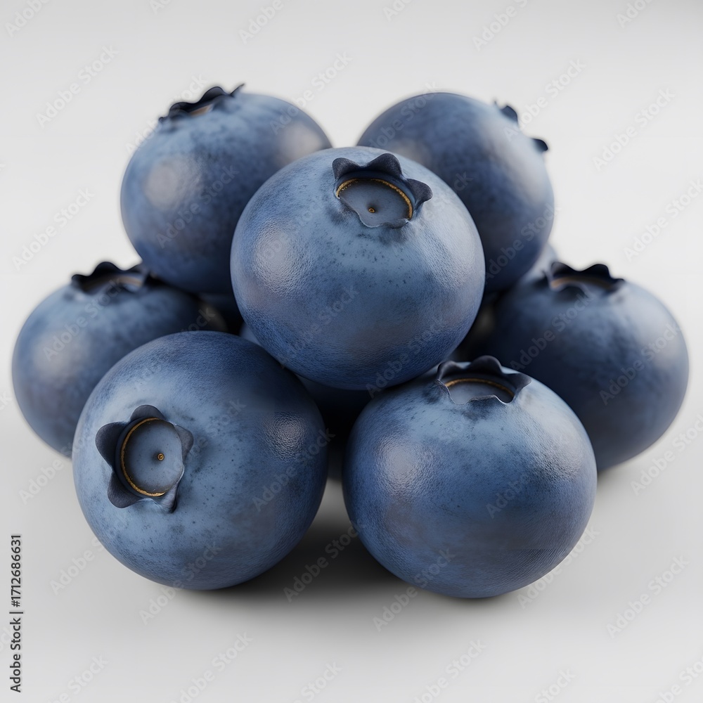 Obraz premium A small pile of fresh, ripe, and juicy blueberries isolated on a plain white background, a perfect healthy superfood snack