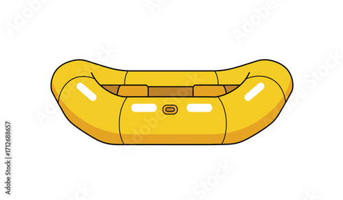 Bright yellow inflatable raft front view aquatic adventure water sports equipment for outdoor recreation and thrilling excursions isolated on white background