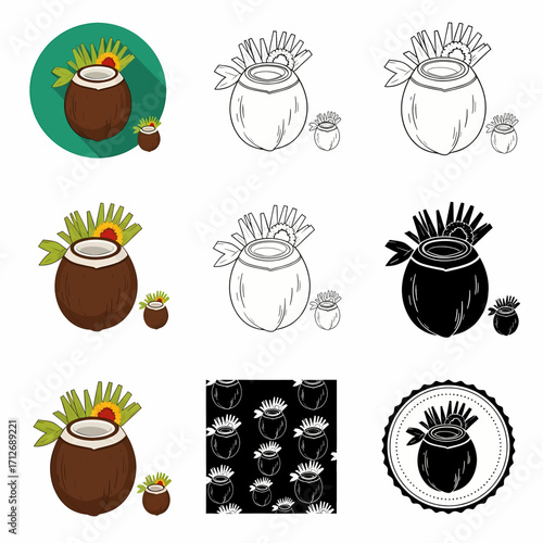 Coconut Shell Cups with Festive Decorations for Cultural Celebrations