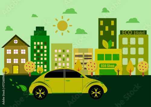 Eco life concept with green city decoration