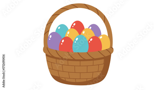 Festive easter basket overflowing with vividly colored eggs celebrating spring and holiday joy in a delightful scene isolated on white background