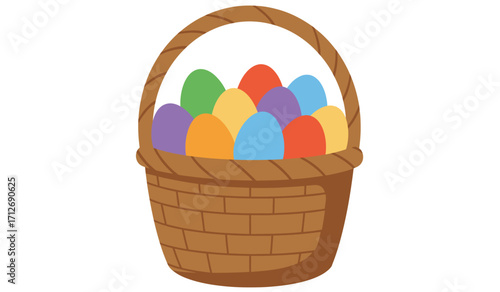 Festive easter basket overflowing with colorful eggs celebrating spring holiday traditions and easter egg hunts isolated on white background
