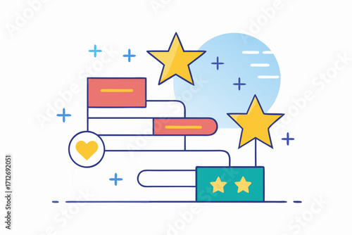 Vector flat illustration showing a man giving a star rating to an AI chatbot on a digital interface. Perfect for concepts related to customer feedback, online reviews, chatbot interaction, user satisf
