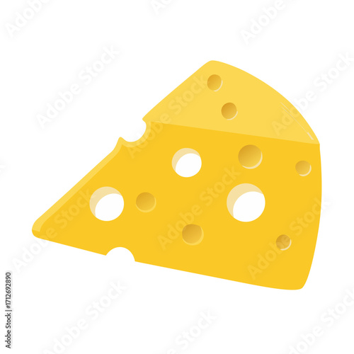 Yellow swiss cheese wedge with holes isolated on transparent background