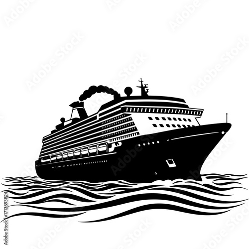 Majestic cruise ship sailing through wavy ocean waters nautical transportation art isolated on white background