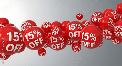 Red 15 Off Sale Balloons Floating in Air.