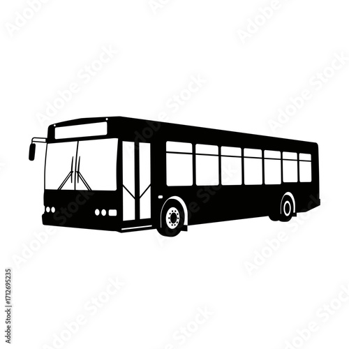 Modern city transit bus driving forward with passenger windows clearly visible isolated on white background
