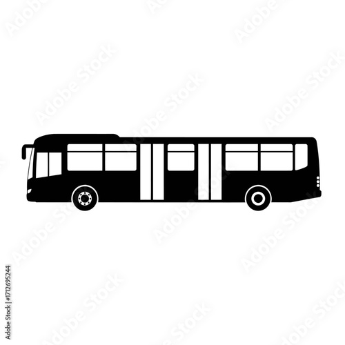Modern black city bus silhouette for public transportation and urban mobility designs isolated on white background