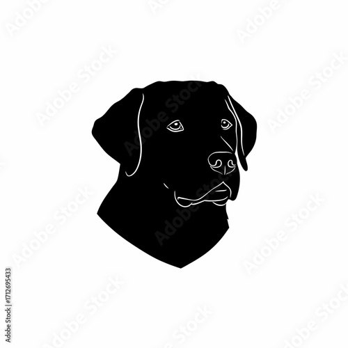 Black labrador dog head silhouette profile design companion animal pet portrait isolated on white background