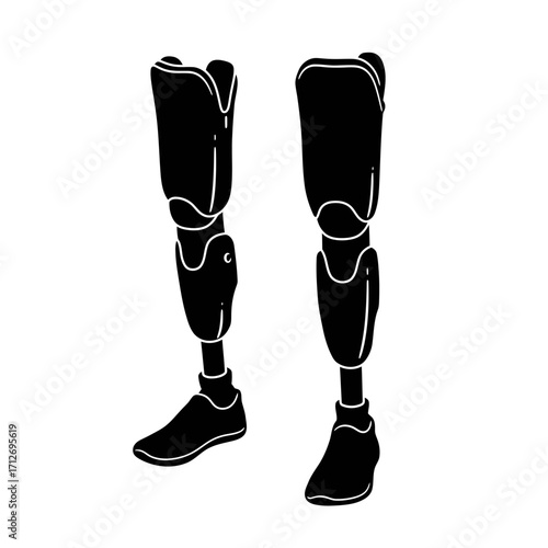 Silhouette of prosthetic legs offering mobility and independence for amputees isolated on white background