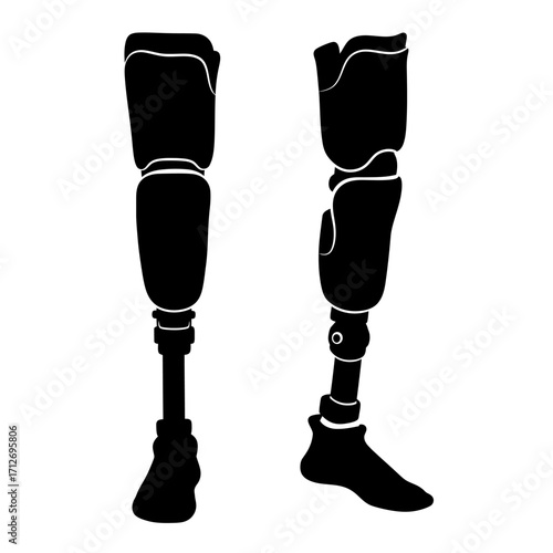 Prosthetic legs black silhouette symbol medical rehabilitation amputation limb loss support isolated on white background