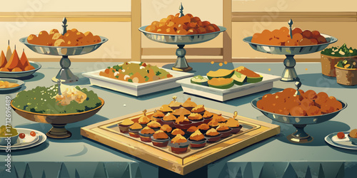 A delicious wedding cake dessert with fresh fruits and flowers is displayed at the market