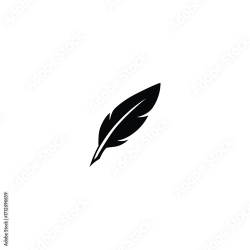 Simple black feather silhouette on a white background