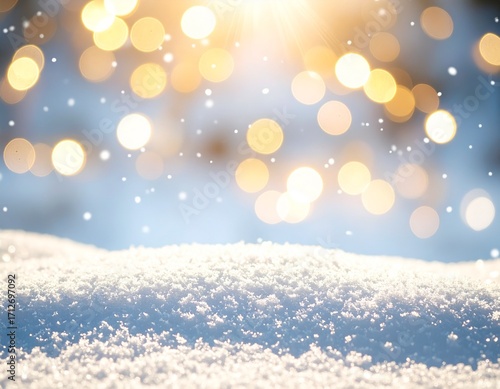 Wallpaper Mural A soft focus winter scene with a foreground of fresh snow and a blurred background of warm, glowing bokeh lights. Torontodigital.ca