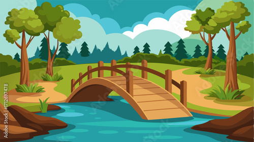 A rustic wooden bridge crossing over a babbling brook leading to a secluded area in the country park where visitors can relax and listen to the soothing sounds of nature.