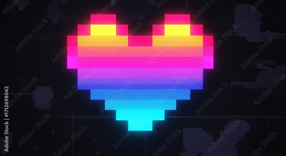 Obraz premium Pixelated Rainbow Heart Digital Art.