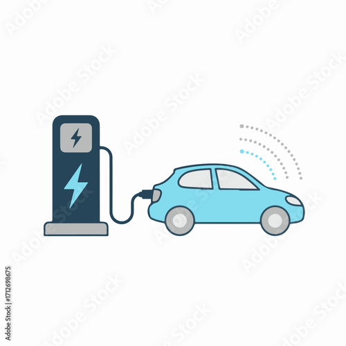 Minimal flat vector of an electric car charging station icon. Clean 2D style with modern eco-friendly design, perfect for green energy, EV technology, and sustainable transport themes