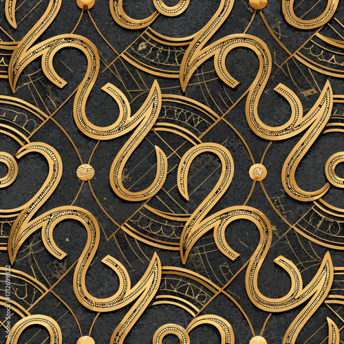 
Seamless golden abstract pattern for New Year on a dark background with copy space