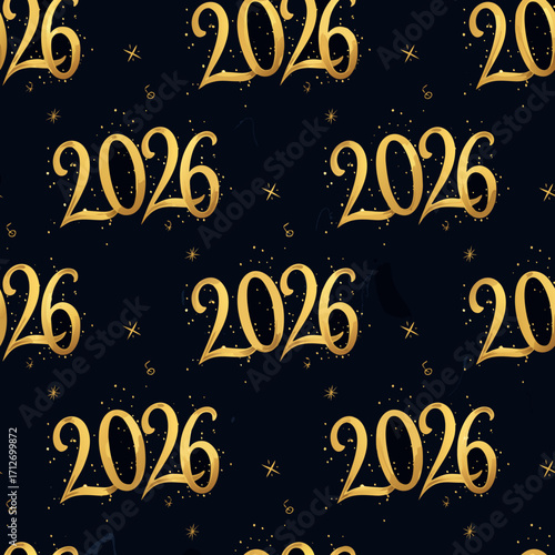 Seamless golden numbers 2026 design for New Year on a dark background with copy space