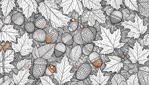 Wallpaper Mural Autumn Leaves and Acorns Pattern (1) Torontodigital.ca