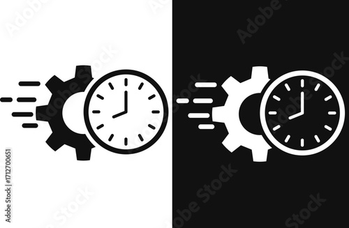  Fast service icon set . Abstract technical symbol with gear and clock, urgent work concept. design in trendy style
