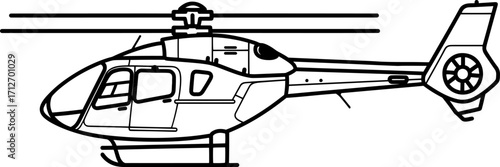 Detailed line drawing of a modern helicopter in profile aviation transport aircraft sketch