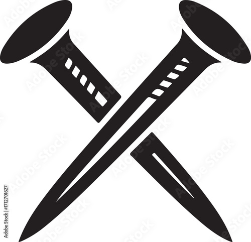 Crossed black metal construction fasteners nails