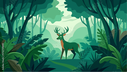 A lone deer emerges from the dense thicket its sleek coat blending seamlessly with the surrounding foliage. It navigates the t landscape with ease disappearing into the dense