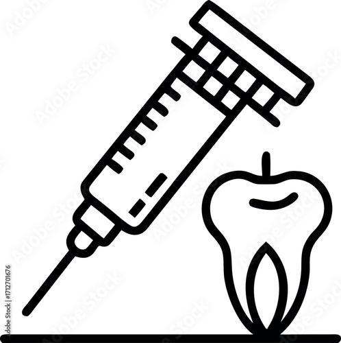 Vector art of dental anesthesia syringe and tooth icon illustration design