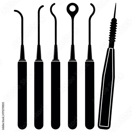 Vector art of collection of dental instruments for examination illustration design