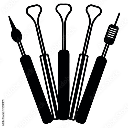 Vector art of set of dental tools for cleaning teeth illustration design