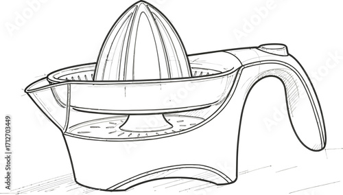 Citrus juicer sketch, kitchen appliance for fresh juice, healthy