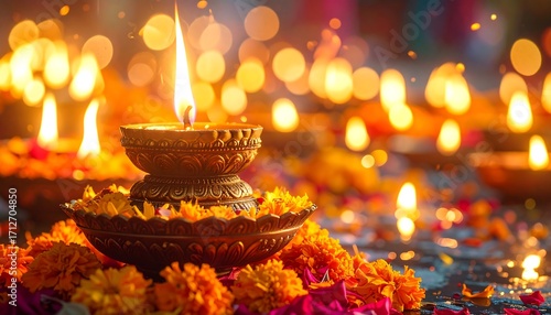 Warm glow of traditional oil lamps