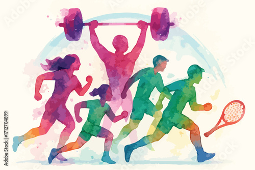 National sports day celebration diverse athletes competing and training for victory