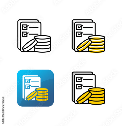 Financial Planning Icon Stack of Coins with Documents - Budgeting, Investment and Planning Concept
