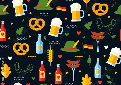 Oktoberfest Bavarian Culture Seamless Pattern Background