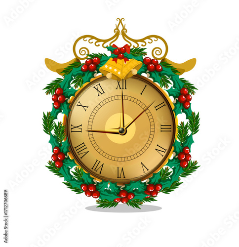 Classic elegant Christmas clock icon colorful decorated