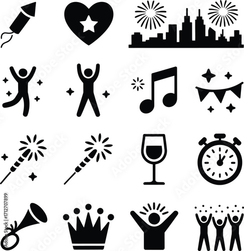 Celebration icons and symbols party fireworks