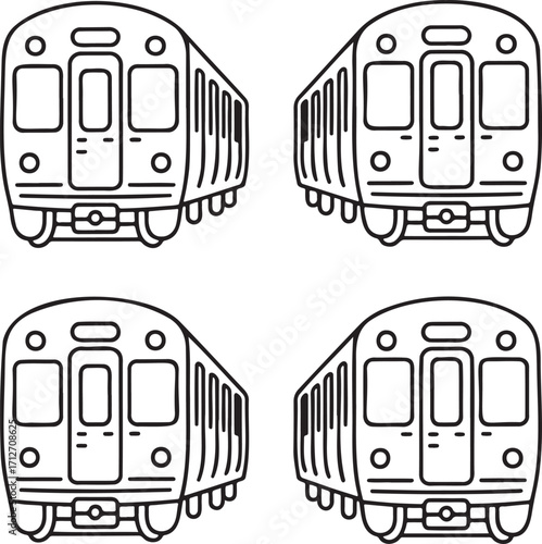 Set of Subway Train Outline vector illustration isolated On Transparent Background