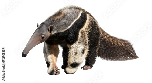 Giant anteater walking on a white background.