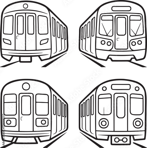 Set of Subway Train Outline vector illustration isolated On Transparent Background
