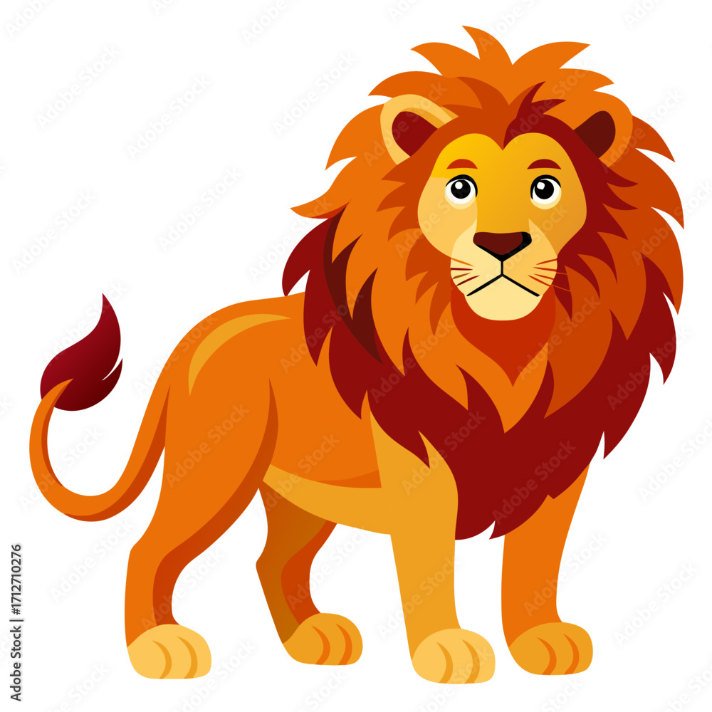 Obraz premium Colorful cartoon lion standing proudly with detailed mane and expressive eyes in a playful style