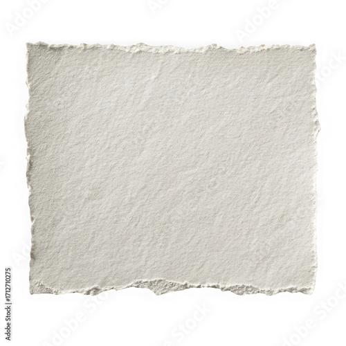 A textured piece of handmade paper with rough torn edges isolated on transparent background