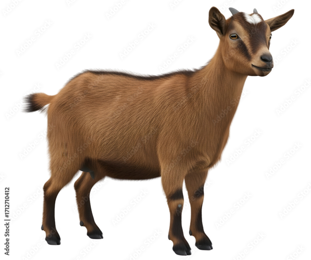 Fototapeta premium A brown goat standing on a white background.
