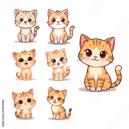 set of funny cartoon cats