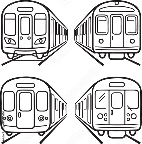 Set of Subway Train Outline vector illustration isolated On Transparent Background