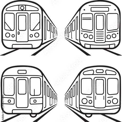 Set of Subway Train Outline vector illustration isolated On Transparent Background
