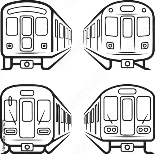 Set of Subway Train Outline vector illustration isolated On Transparent Background