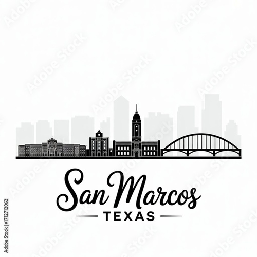 Wallpaper Mural San Marcos Texas Skyline Silhouette — University and Riverfront City Vector Illustration Torontodigital.ca
